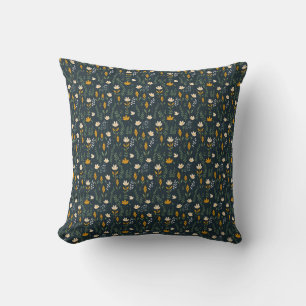 Cojín Decorativo Floral sin foco en amarillo, Naranja y blanco