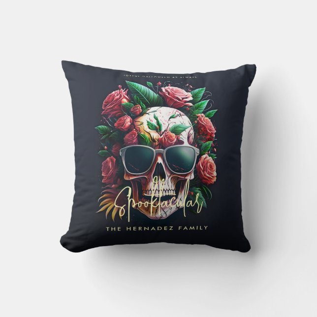 Cojín Decorativo Floral Skull Faboolous Spooktacular Family Name (Anverso)
