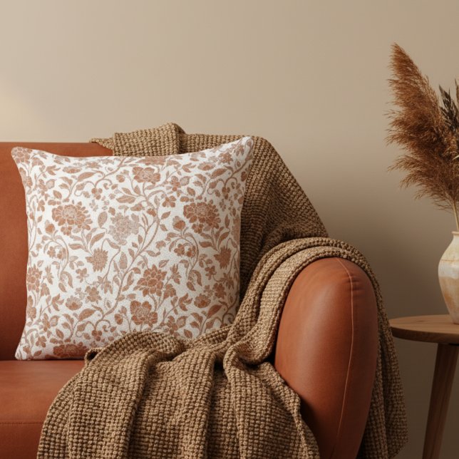 Cojín Decorativo Floral Terracotta Toile Pattern ( Add a touch of rustic charm to your home with this Floral Terracotta Toile Pattern Throw Pillow! )