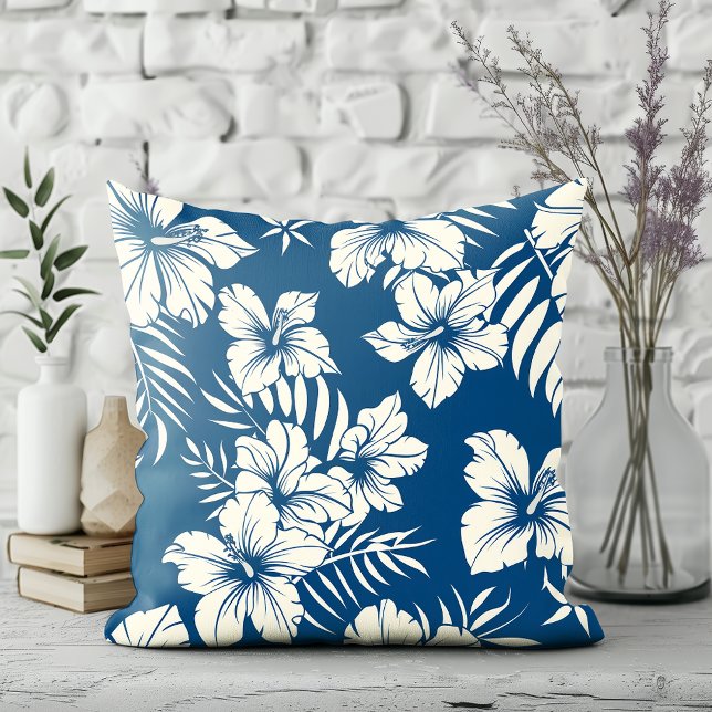 Cojín Decorativo Floral tropical azul y blanca (Subido por el creador)