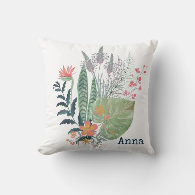 Cojín Decorativo floral tropical botánica personalizada (Anverso)