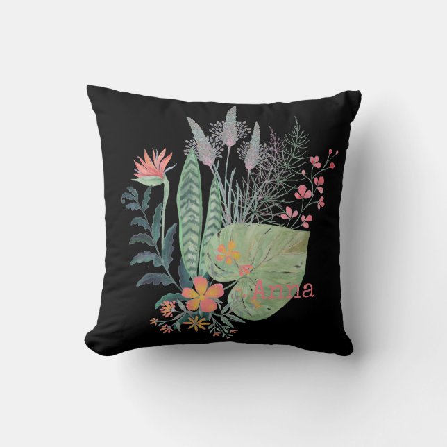 Cojín Decorativo floral tropical botánica personalizada (Anverso)