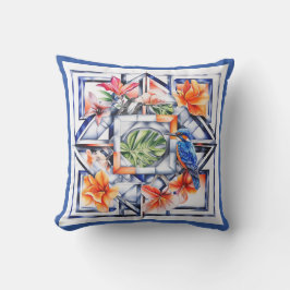 Cojín Decorativo Floral Tropical, Botánico con Pájaro