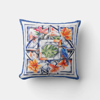 Cojín Decorativo Floral Tropical, Botánico con Pájaro