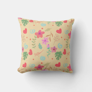 Cojín Decorativo Floral Tropical Caprichoso y Corazones Acuarela T