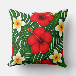 Cojín Decorativo Floral Tropical con Hibisco y Plumeria