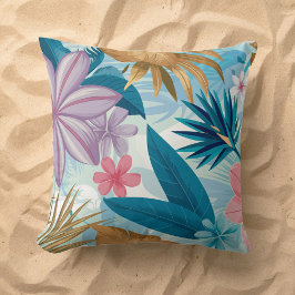 Cojín Decorativo Floral tropical con hojas exuberantes y flores exó