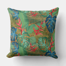 Cojín Decorativo Floral tropical en impresión de mimbre