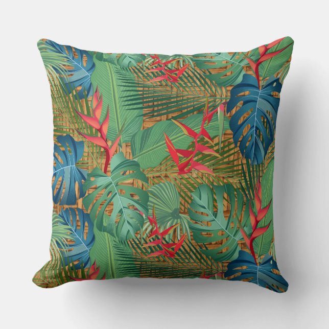 Cojín Decorativo Floral tropical en impresión de mimbre (Anverso)