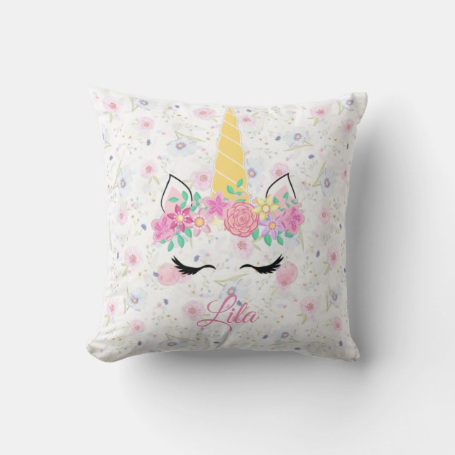 Cojín Decorativo Floral unicornio personalizada (Anverso)