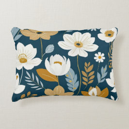 Cojín Decorativo floral verde azulada, azul y dorada