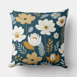 Cojín Decorativo floral verde azulada, azul y dorada