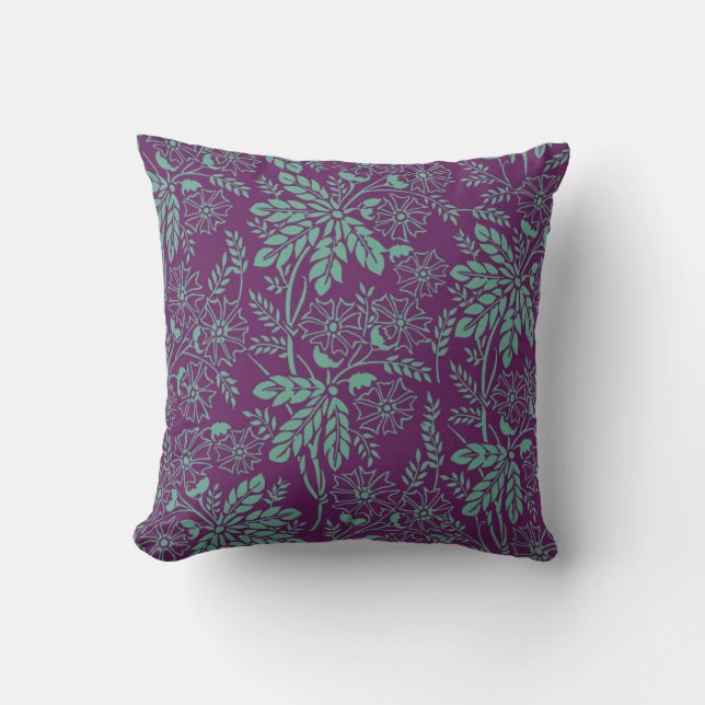 Cojín Decorativo Floral Verde azulada y púrpura (Anverso)