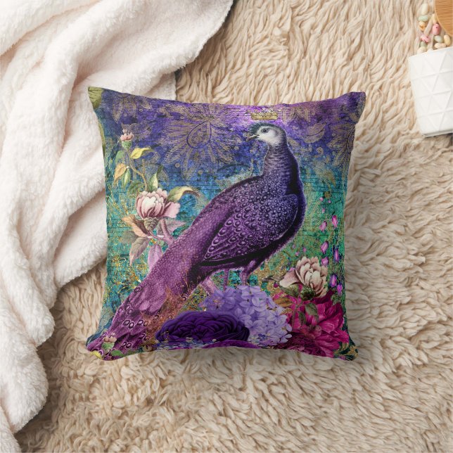 Cojín decorativo floral Verde azulado Peacock Púrp (Manta)