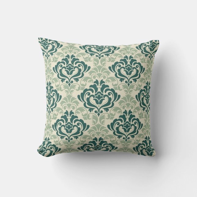 Cojín Decorativo Floral verde de Damasco Ornamental clásica (Anverso)
