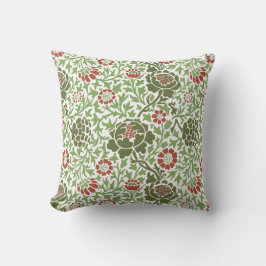Cojín Decorativo Floral verde y roja William Morris Vintage