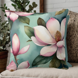 Cojín decorativo floral verde y rosa con estilo