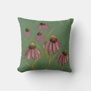 Cojín Decorativo Floral verde y rosa muda - Arte de Echinacea