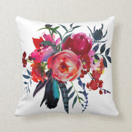 Cojín Decorativo Floral vibrante boho moda ramo marino rojo