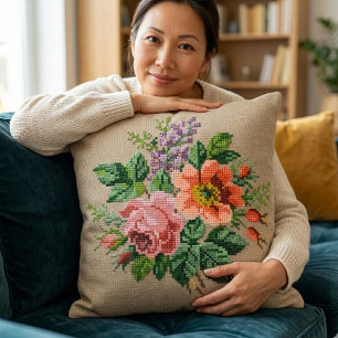 Cojín Decorativo Floral Vintage de Flor de Melocotón y Rosa en Labo