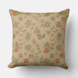 Cojín Decorativo Floral Vintage Naranja Quemada Beige Verde Salvia