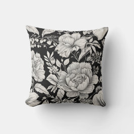 Cojín Decorativo Floral vintage negro y blanco clásico