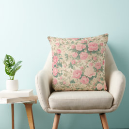 Cojín Decorativo Floral vintage - Patrón de rosas rosadas