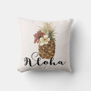 Cojín Decorativo Floral Vintage Tropical de Hibisco Piña Aloha