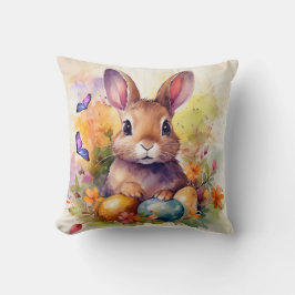 Cojín Decorativo Floral Watercolor Cute Semana Santa Bunny