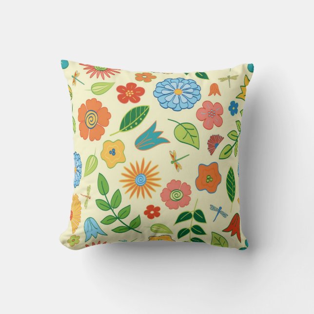 Cojín Decorativo Floral y libélula modelados (Anverso)