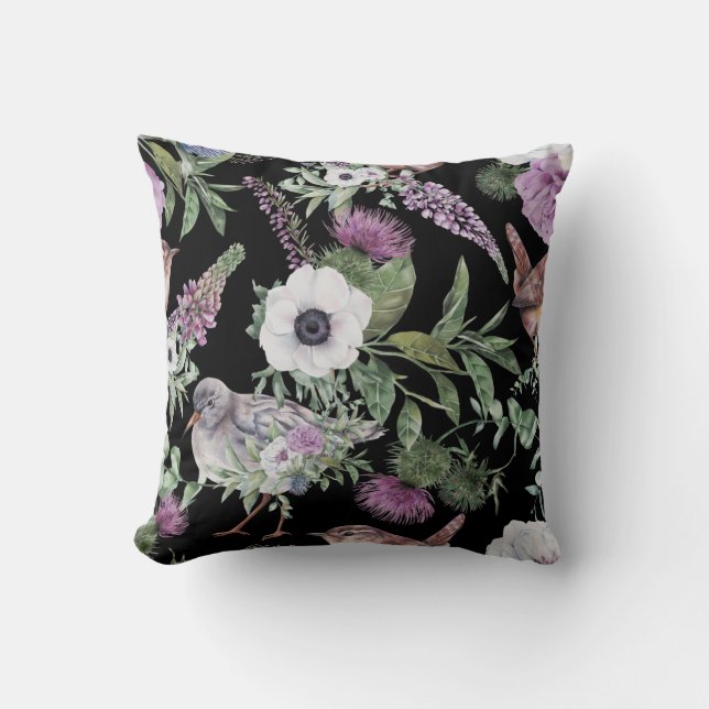 Cojín Decorativo Floral y pájaro escocés (Anverso)