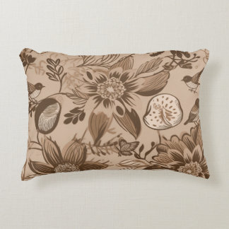 Cojín Decorativo Floral y pájaros parduscos