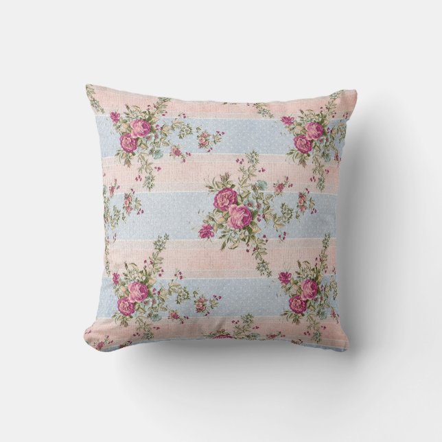 Cojín Decorativo Floral y rayas antiguas (Anverso)