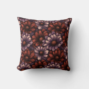 Cojín Decorativo Florales de otoño de naranja quemada y ciruela - E