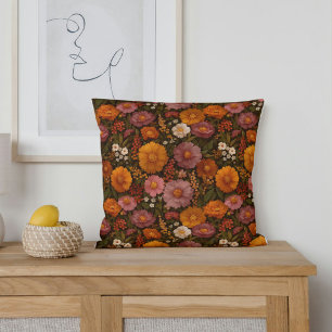 Cojín Decorativo Florales de Otoño en Naranja Quemado y Rojo