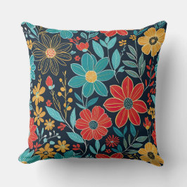 Cojín Decorativo Florales rojas, amarillas y azules