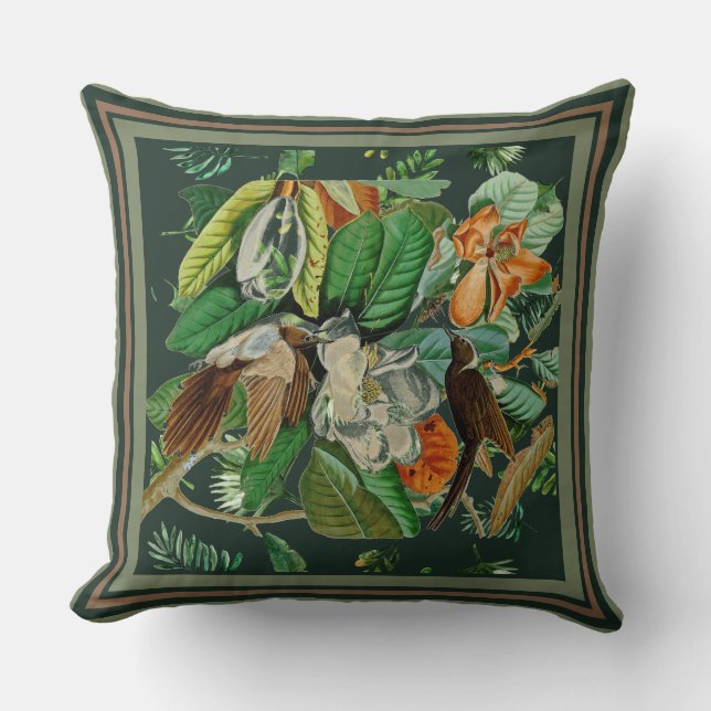 Cojín Decorativo Florals Birds Dark Green (Anverso)