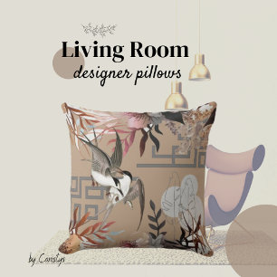 Cojín Decorativo Florals Browns, Cranberry Tan y Birds