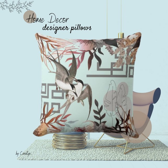 Cojín Decorativo Florals Browns, Cranberry Tan y Birds (Subido por el creador)