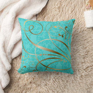 Cojín Decorativo Florecen las naves doradas turquesa Damask