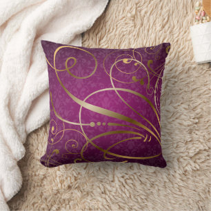 Cojín Decorativo Florecen los Swirls Magenta Damask Gold