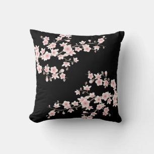 Cojín Decorativo Florecer de Cerezo Rosado Negro