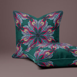 Cojín Decorativo Florecimiento boho en azul profundo