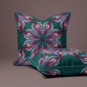 Cojín Decorativo Florecimiento boho en azul profundo