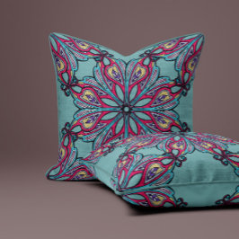 Cojín Decorativo Florecimiento Boho en Verde Salvia
