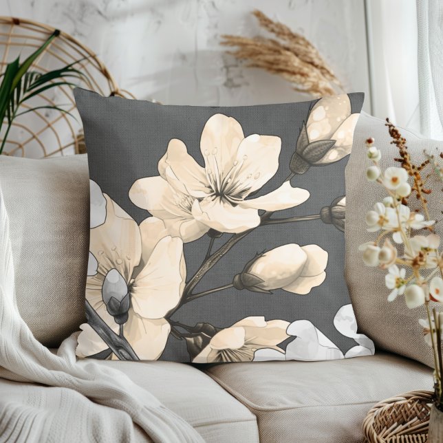 Cojín Decorativo Florecimiento de cerezos modernos en tela gris (Subido por el creador)