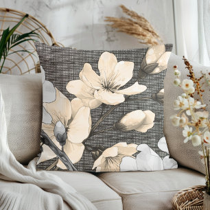 Cojín Decorativo Florecimiento de cerezos modernos sobre tela blanc