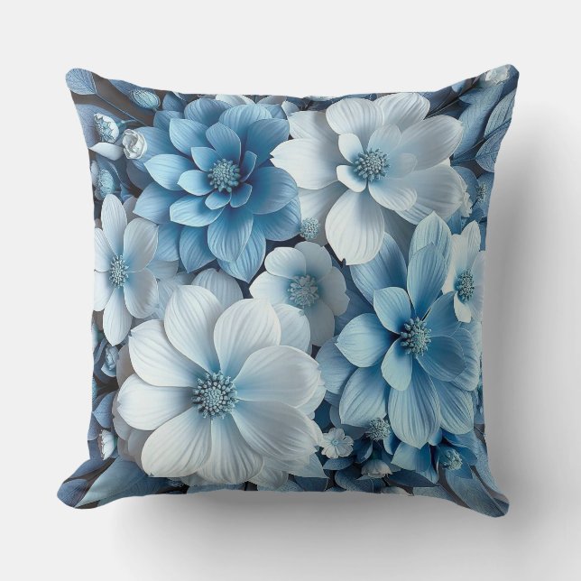 Cojín Decorativo Flores 3D azules y blancas (Anverso)