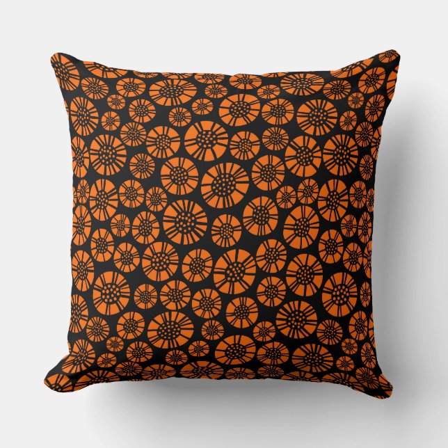 Cojín Decorativo Flores abstractas 031023 - Naranja en negro (Anverso)