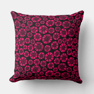 Cojín Decorativo Flores Abstractas 031023 - Rojo Neón sobre Negro